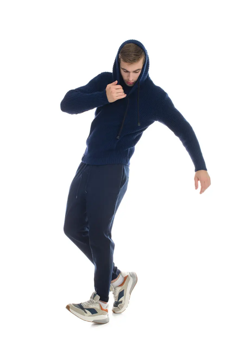 Loose T-neck Knit Sweater Dark Blue