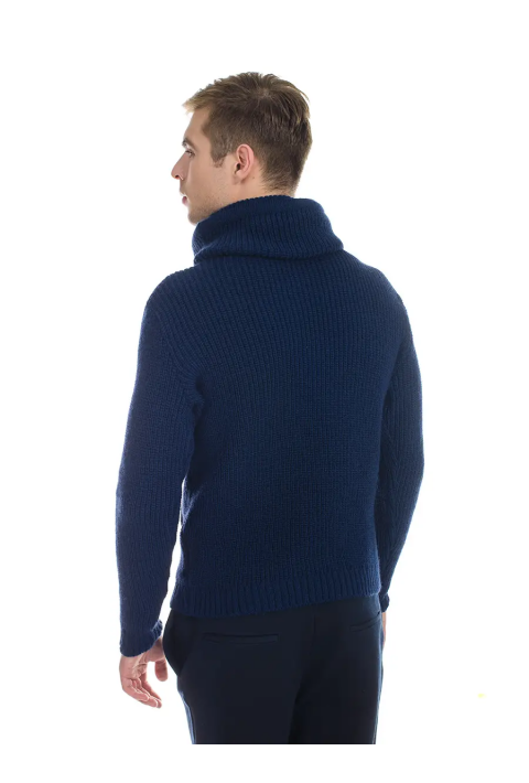 Loose T-neck Knit Sweater Dark Blue