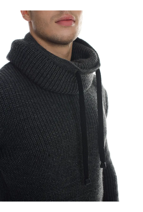Loose T-neck Knit Sweater Dark Grey