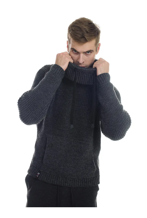 Loose T-neck Knit Sweater Dark Grey