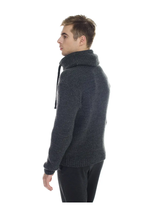 Loose T-neck Knit Sweater Dark Grey