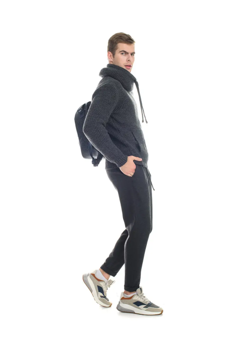 Loose T-neck Knit Sweater Dark Grey