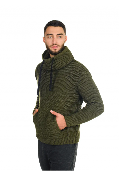 Loose T-neck Knit Sweater Army green