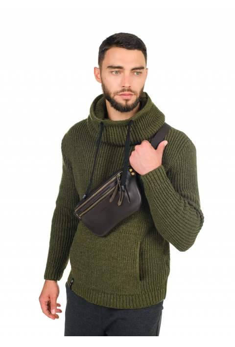 Loose T-neck Knit Sweater Army green