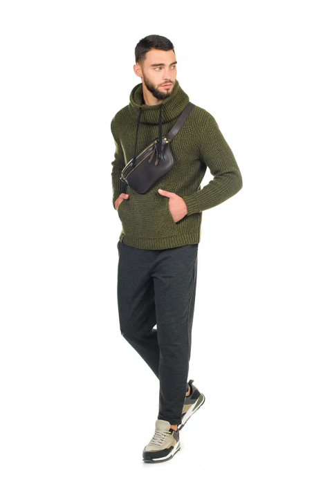 Loose T-neck Knit Sweater Army green