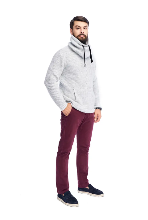 Loose T-neck Knit Sweater Light Grey