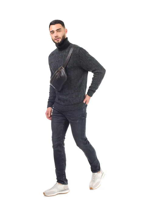 Soft Touch T-neck Knit Jumper Grey