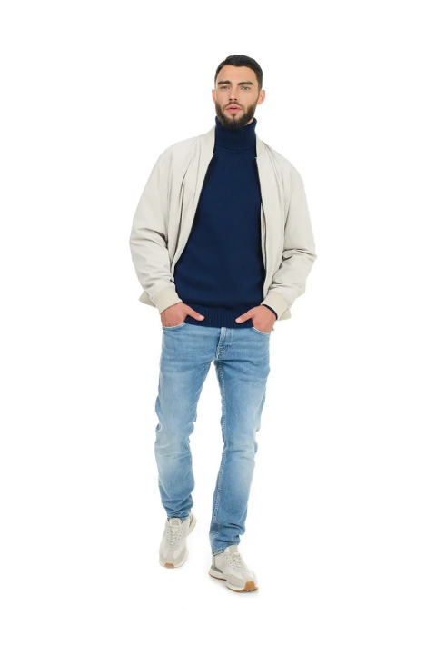Soft Touch T-neck Knit Jumper Blue