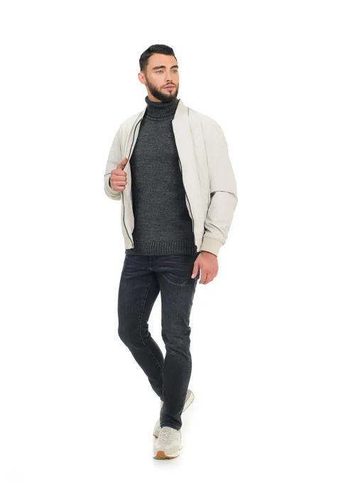 Soft Touch T-neck Knit Jumper Grey