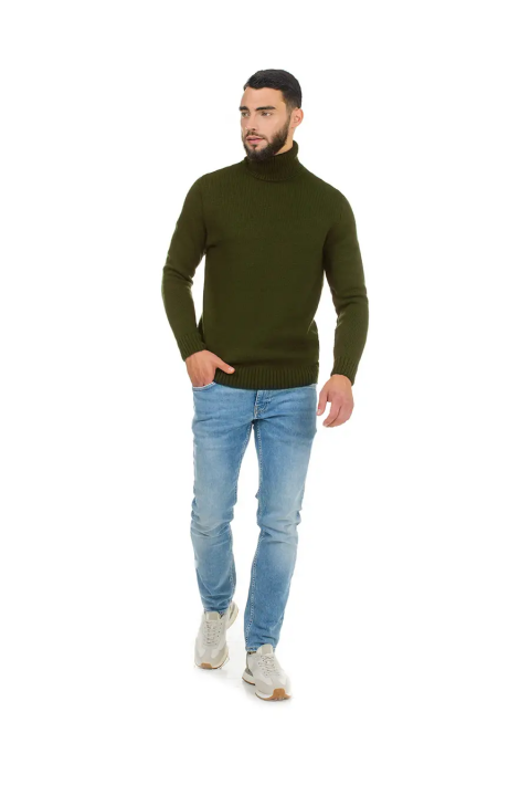 Soft Touch T-neck Knit Jumper Army green