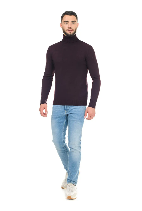 T-neck Knit Jumper Bordeaux