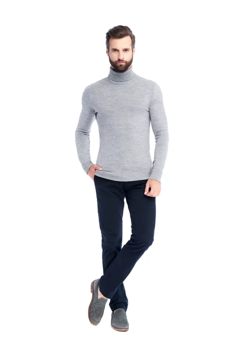 T-neck Knit Jumper Light Grey