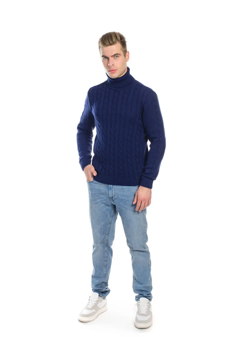 Soft Touch T-neck Knit Jumper Blue