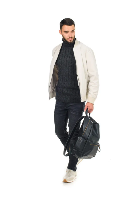 Soft Touch T-neck Knit Jumper Grey
