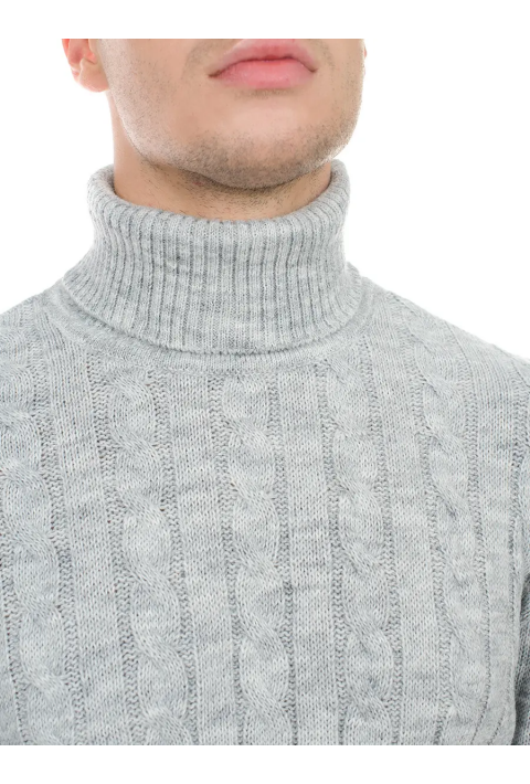 Soft Touch T-neck Knit Jumper Light Grey