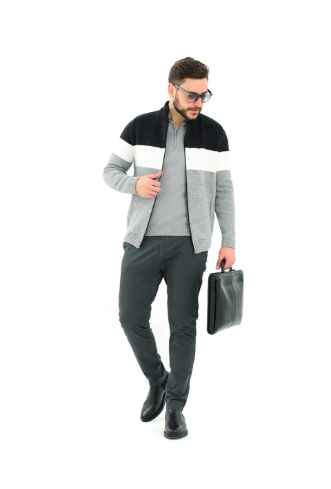 Zip Knit Cardigan Grey