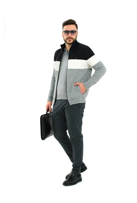 Zip Knit Cardigan Grey
