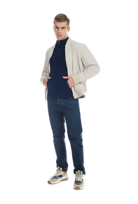 T-neck Zip Knit Sweater Blue