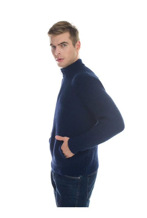 T-neck Zip Knit Sweater Blue