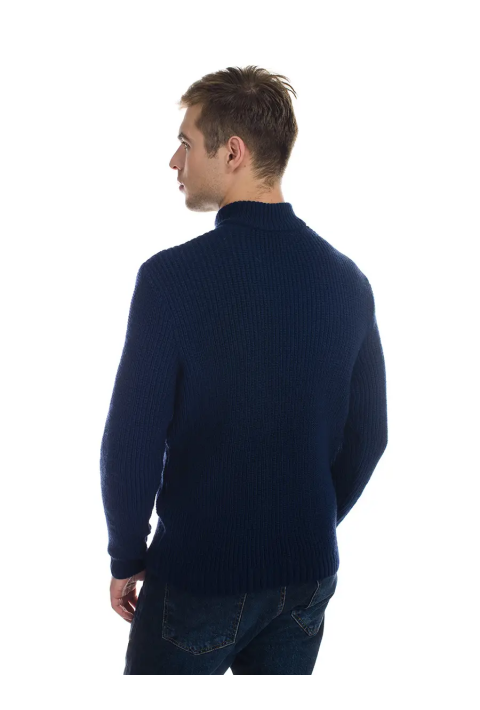 T-neck Zip Knit Sweater Blue