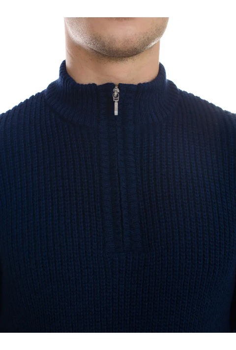T-neck Zip Knit Sweater Blue