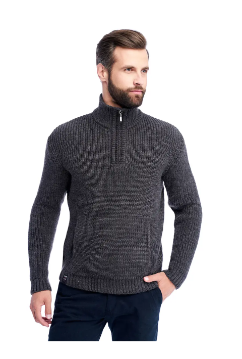 T-neck Zip Knit Sweater Grey