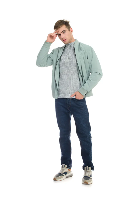 T-neck Zip Knit Sweater Light Grey