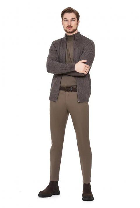 Soft Touch Zip Knit Cardigan Brown