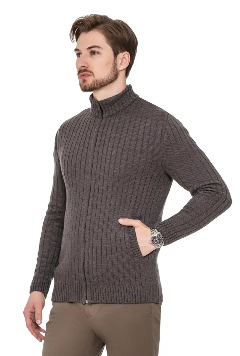 Soft Touch Zip Knit Cardigan Brown