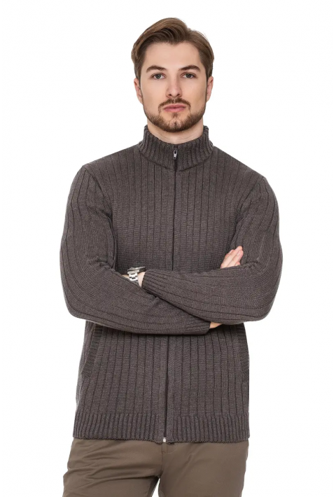 Soft Touch Zip Knit Cardigan Brown