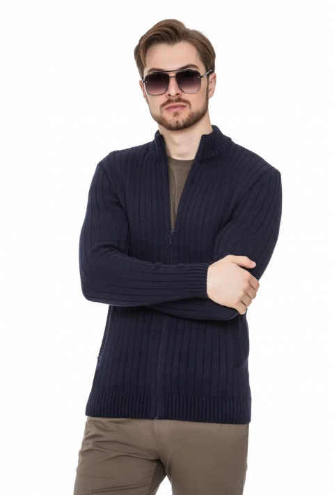 Soft Touch Zip Knit Cardigan Blue