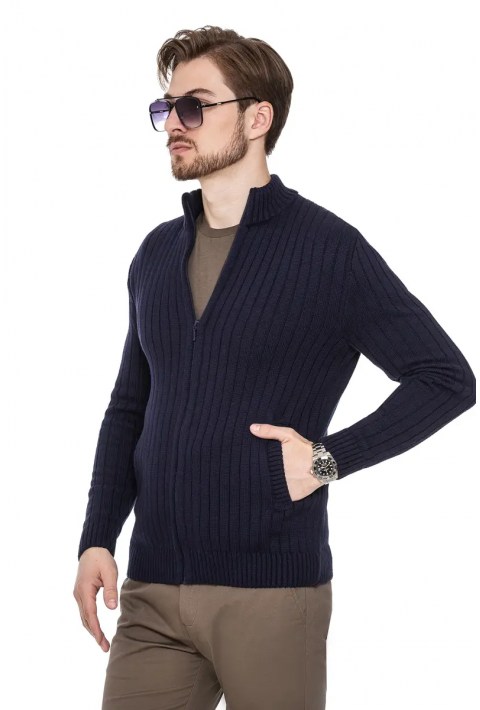 Soft Touch Zip Knit Cardigan Blue