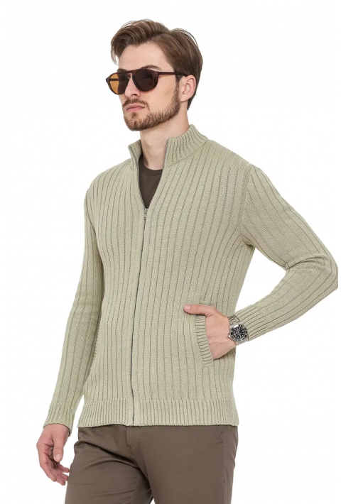 Soft Touch Zip Knit Cardigan Olive