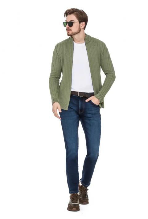 Soft Touch Zip Knit Cardigan Lysegrøn