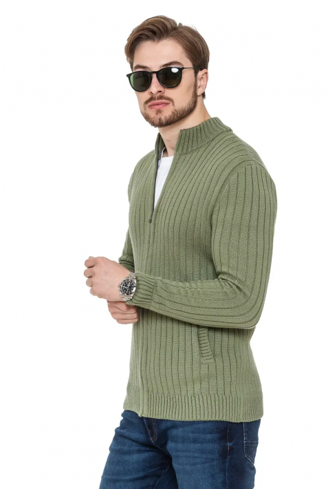 Soft Touch Zip Knit Cardigan Lysegrøn