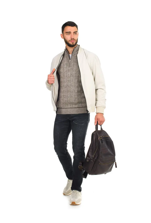Soft Touch T-neck Zip Knit Sweater Sand