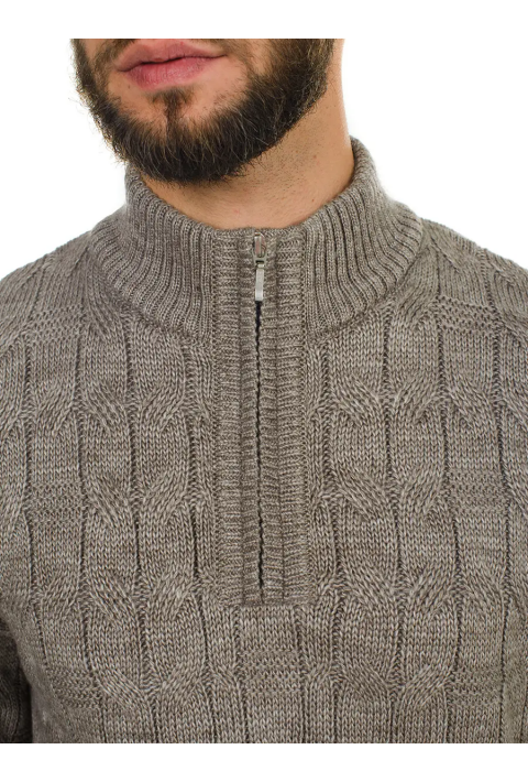 Soft Touch T-neck Zip Knit Sweater Sand