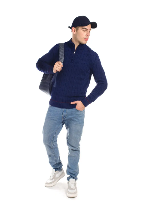 Soft Touch T-neck Zip Knit Sweater Blå
