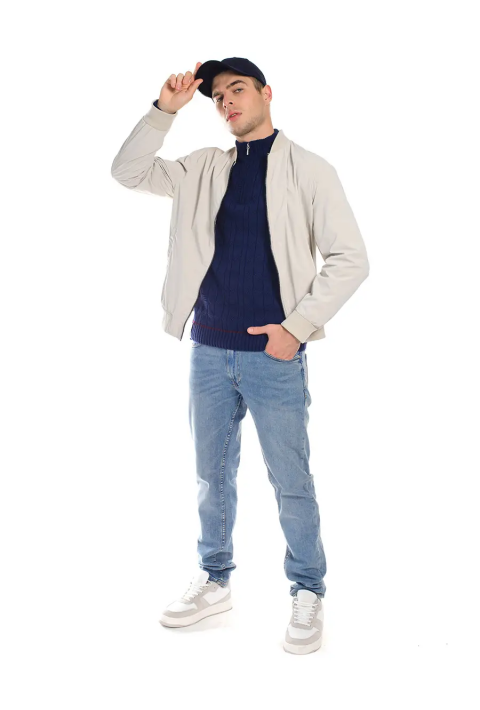 Soft Touch T-neck Zip Knit Sweater Blå