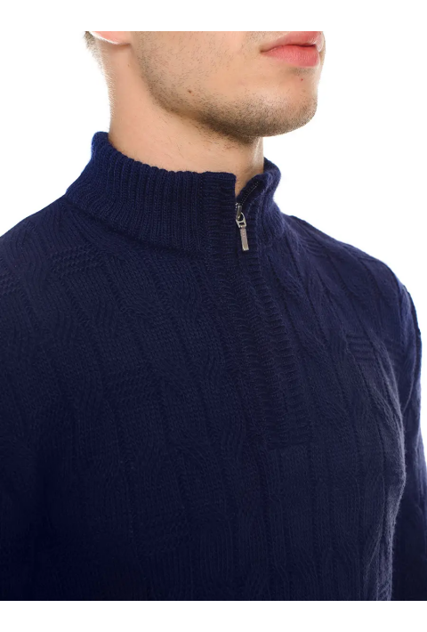 Soft Touch T-neck Zip Knit Sweater Blå