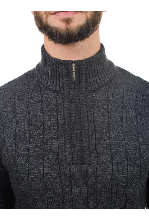 Soft Touch T-neck Zip Knit Sweater Grey