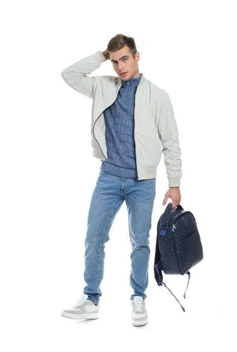 Soft Touch T-neck Zip Knit Sweater Jeans