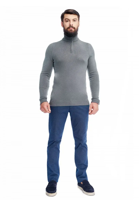 T-neck Zip Knit Sweater Grey