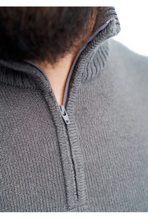 T-neck Zip Knit Sweater Grey