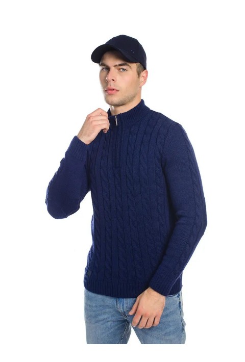 Soft Touch T-neck Zip Knit Sweater Blå