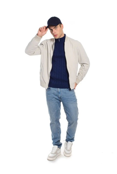 Soft Touch T-neck Zip Knit Sweater Blå