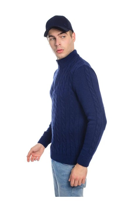 Soft Touch T-neck Zip Knit Sweater Blå