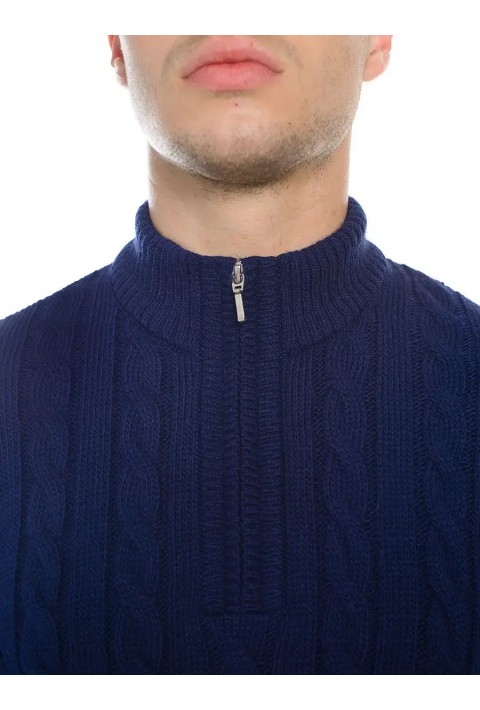 Soft Touch T-neck Zip Knit Sweater Blå