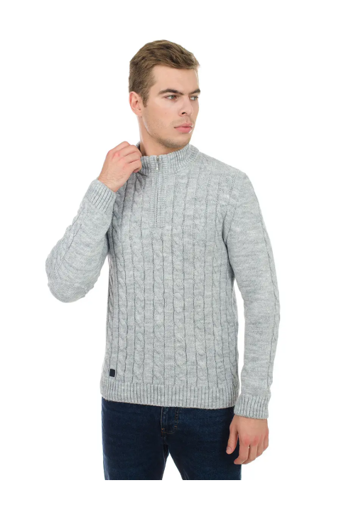Soft Touch T-neck Zip Knit Sweater Lysegrå