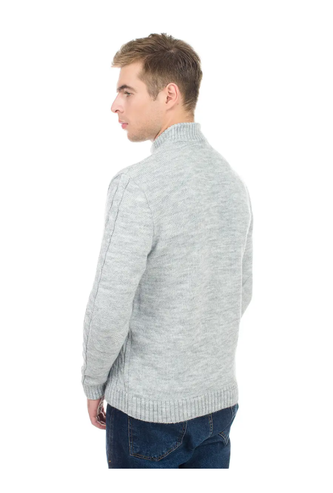 Soft Touch T-neck Zip Knit Sweater Lysegrå